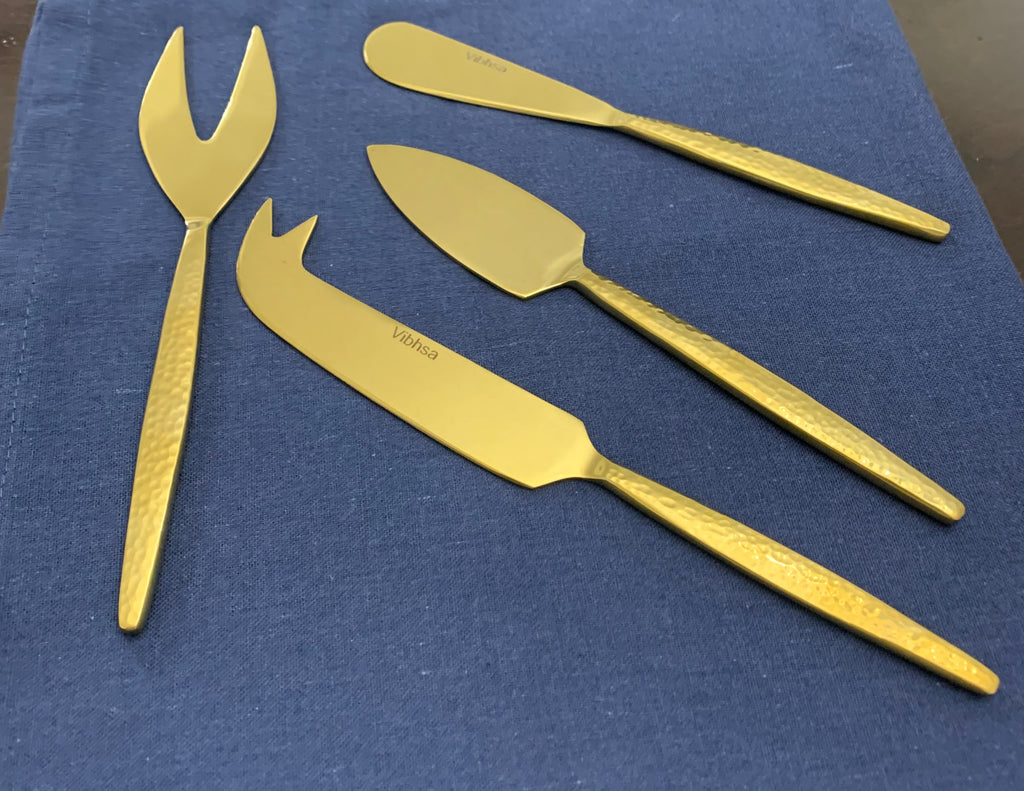 Vibhsa Gold Cheese knives set of 4 Stainless Steel Hammered