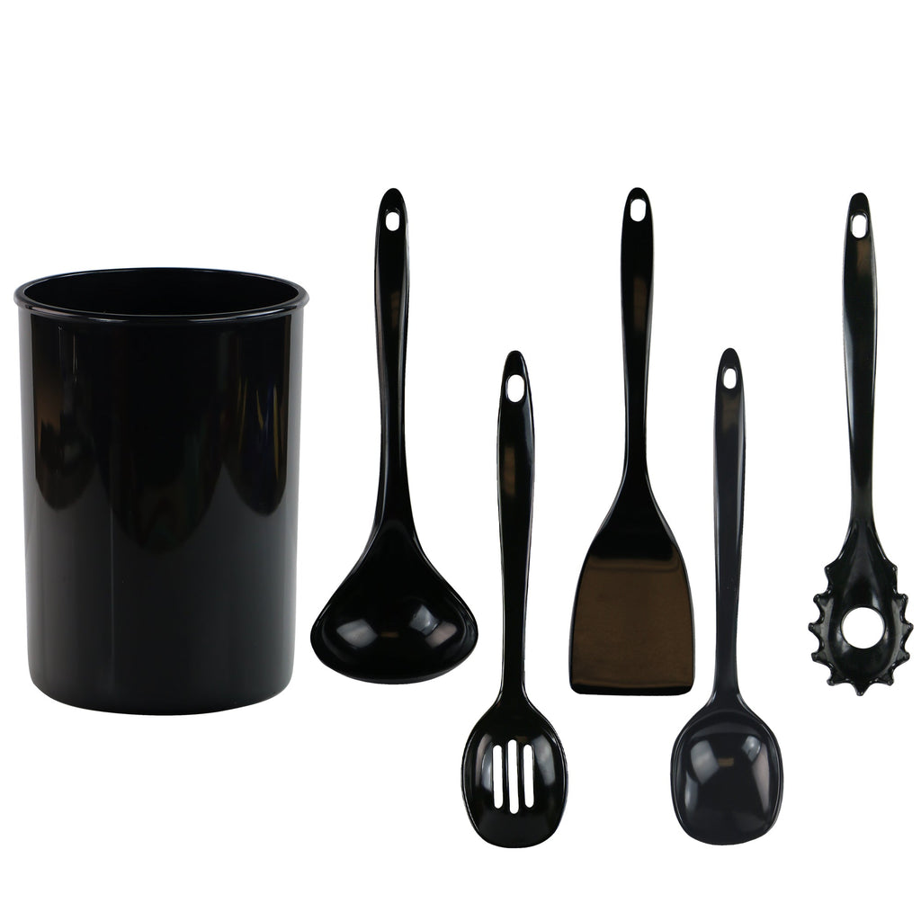 6-Piece Kitchen Utensil Set with Holder, Black