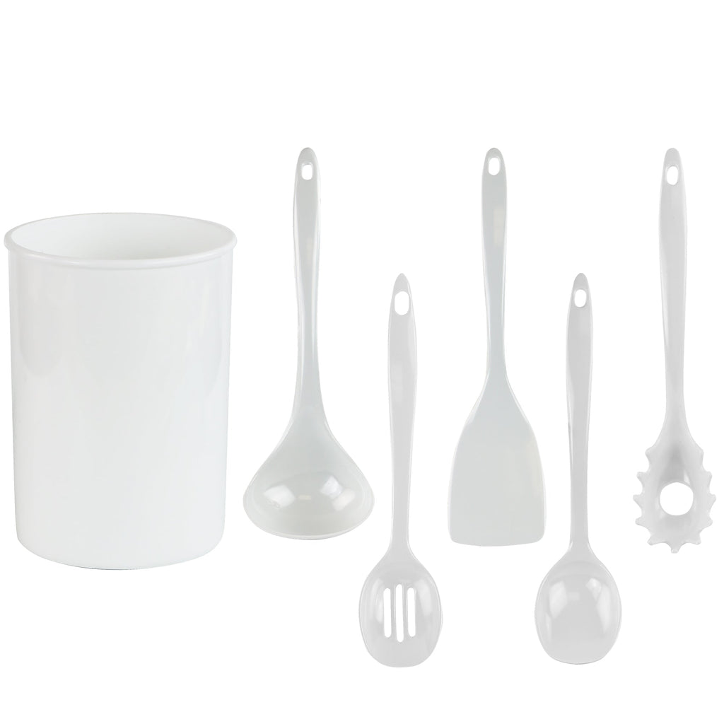 6-Piece Kitchen Utensil Set with Holder, White