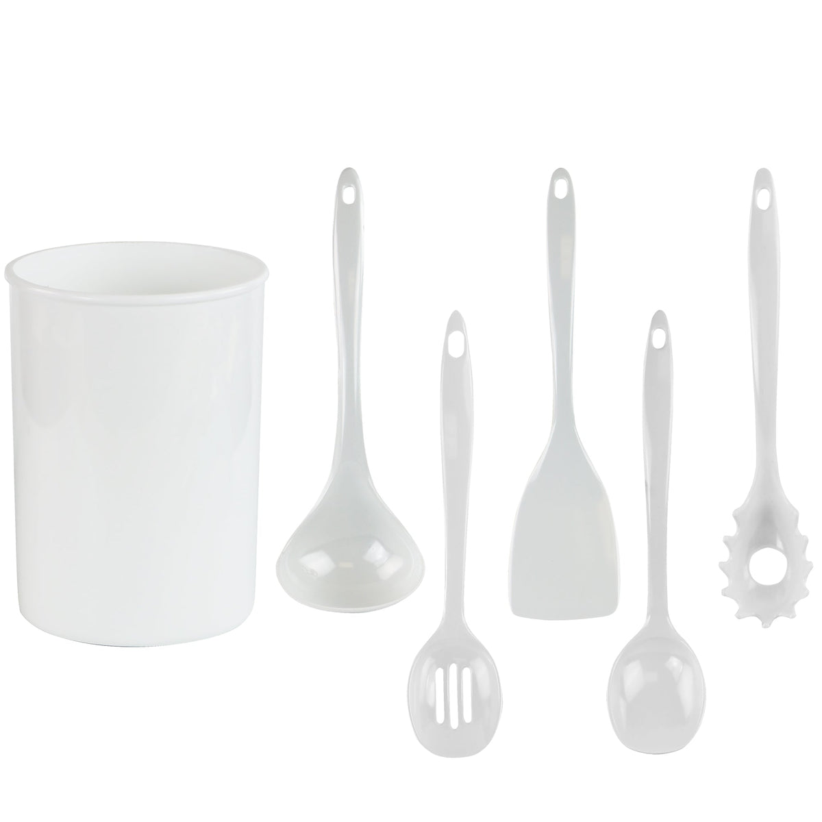 6-Piece Kitchen Utensil Set with Holder, White