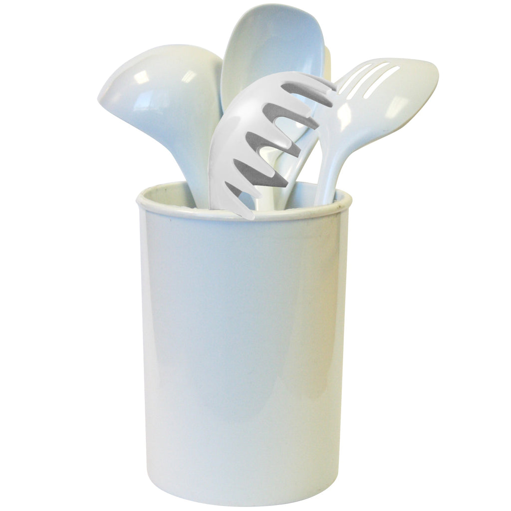 6-Piece Kitchen Utensil Set with Holder, White