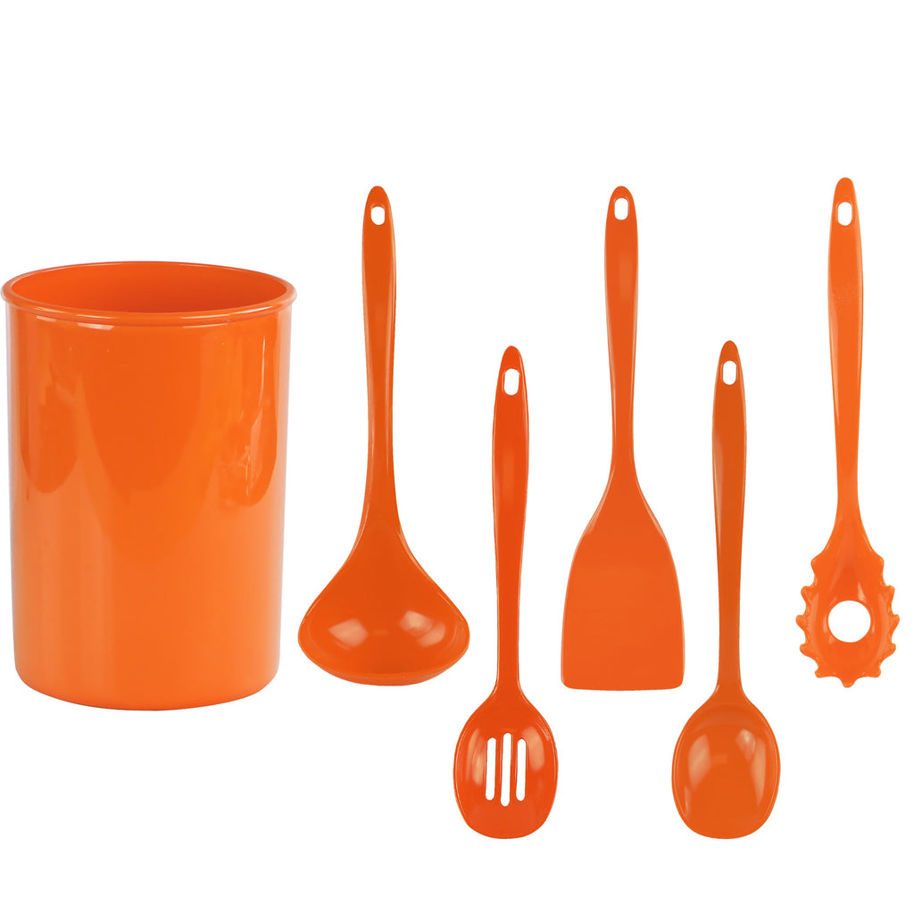6-Piece Kitchen Utensil Set with Holder, Orange