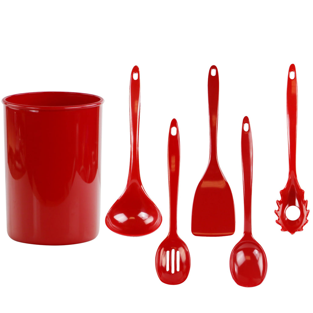 6-Piece Kitchen Utensil Set with Holder, Red