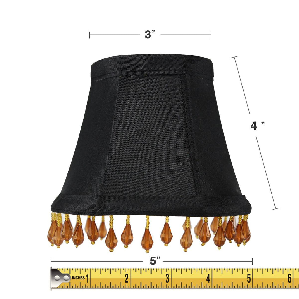 Home Concept Set of 6 Candelabra Stretch with Gold Liner Amber Beads Clip-On Lamp Shade - 5"W x 4" Slant Height