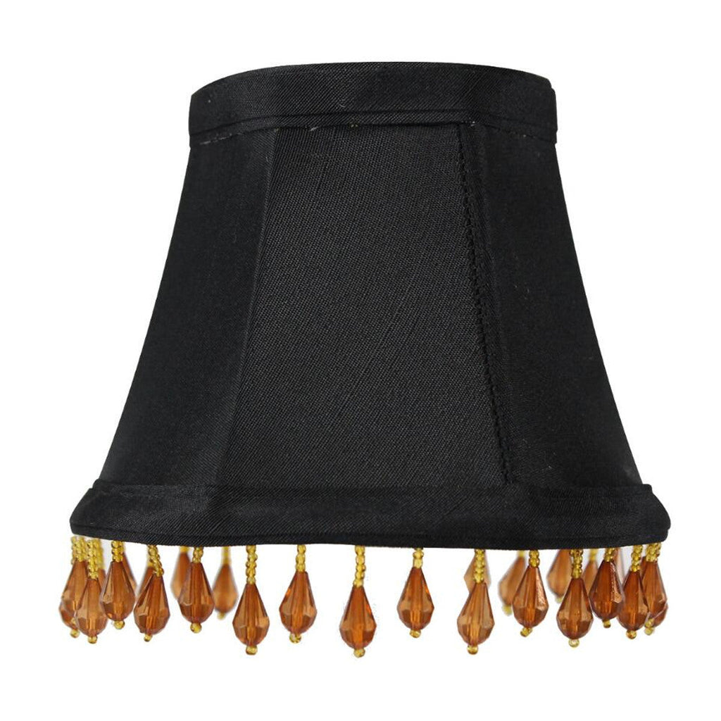 Home Concept Set of 6 Candelabra Stretch with Gold Liner Amber Beads Clip-On Lamp Shade - 5"W x 4" Slant Height