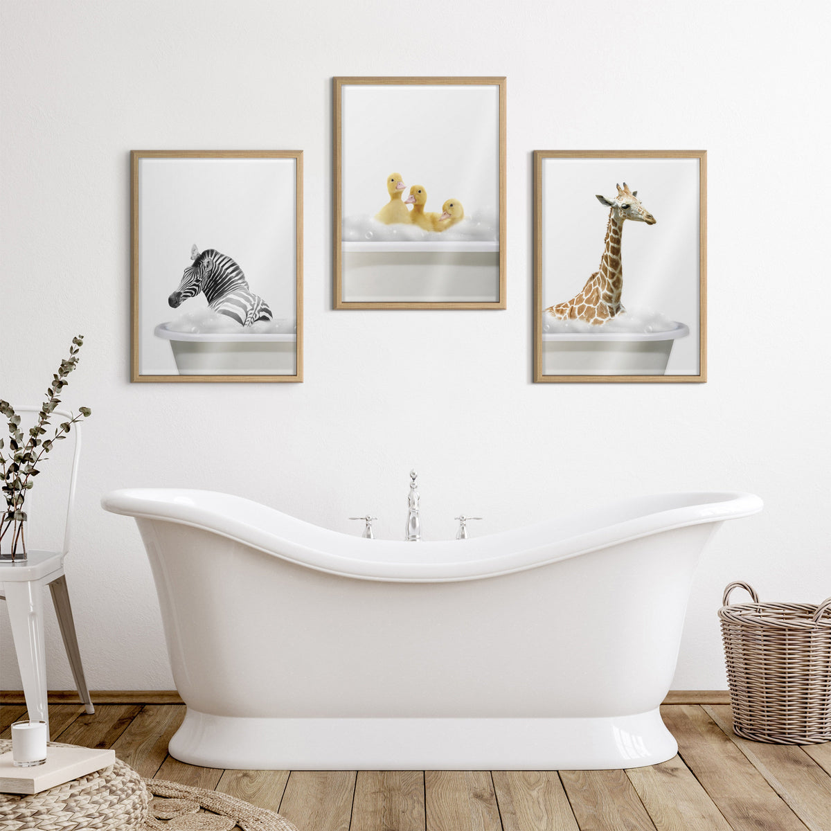 Blake Bathroom Bubble Bath 3 Ducks Framed Printed Glass by The Creative Bunch Studio