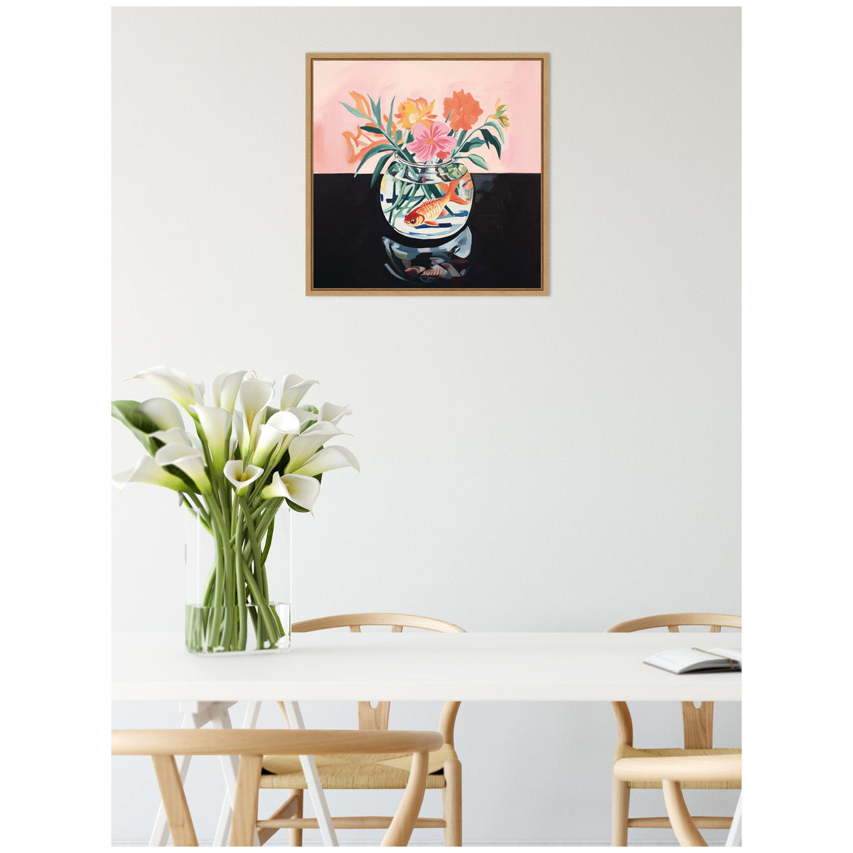 Sylvie Goldfish Bowl Botanical Framed Canvas by The Creative Bunch Studio