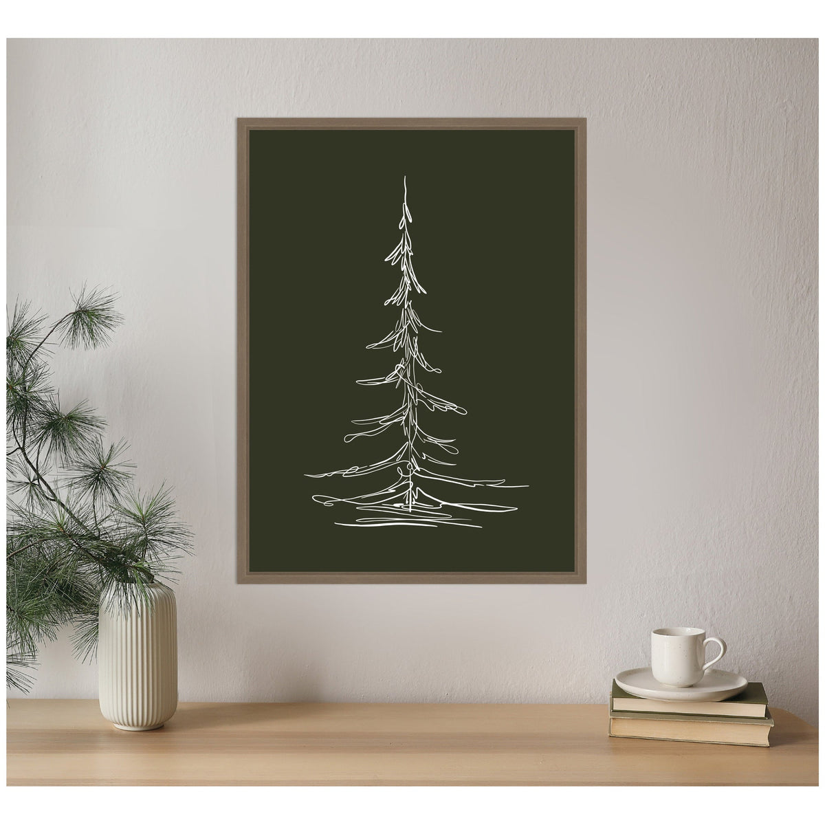Sylvie Framed Canvas Minimalist Evergreen Trees Sketch 2 Green by The Creative Bunch Studio
