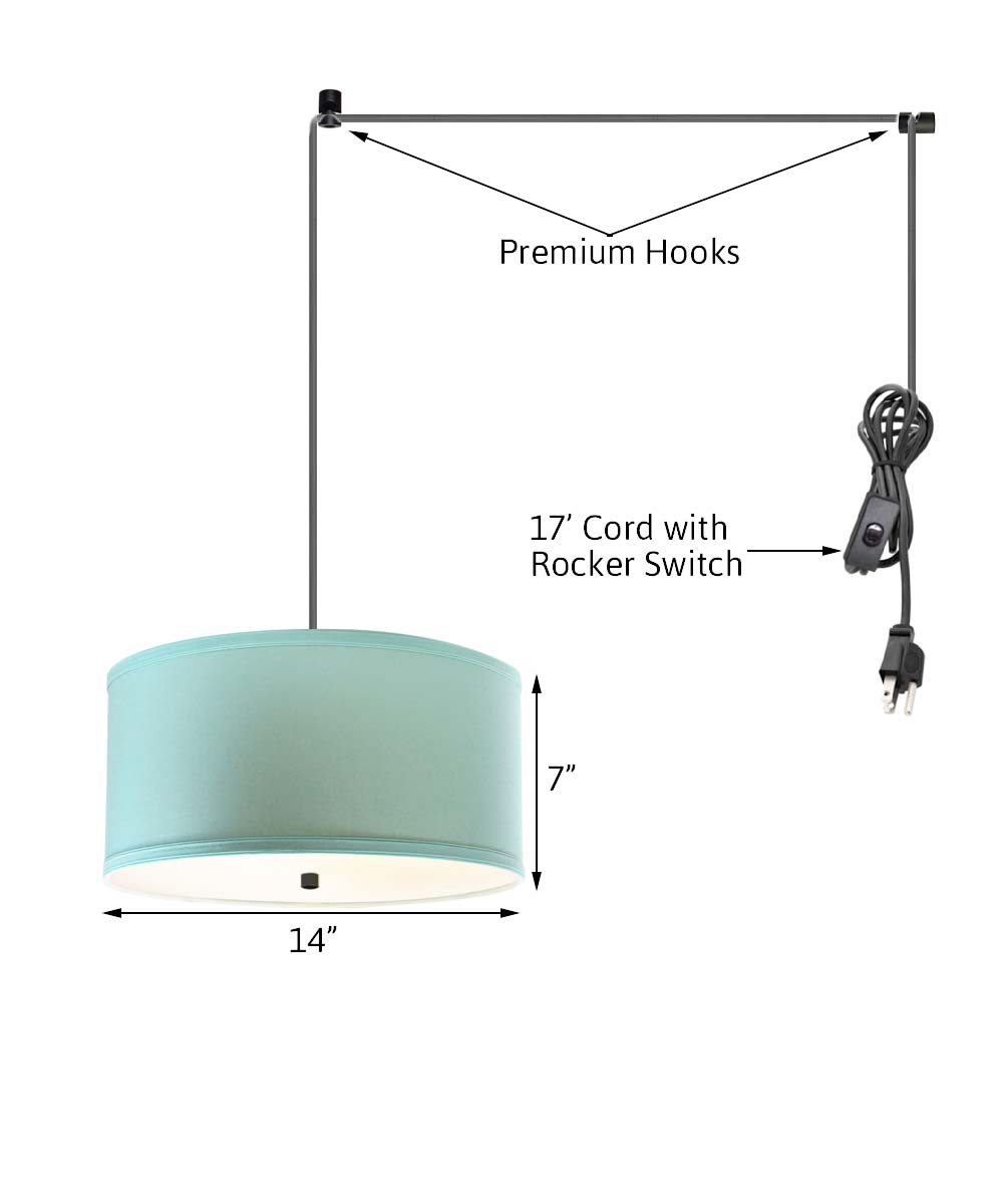 Home Concept 2-Light Plug-In Swag Pendant Light 14"w Island Paradise Blue with Diffuser, Black Cord