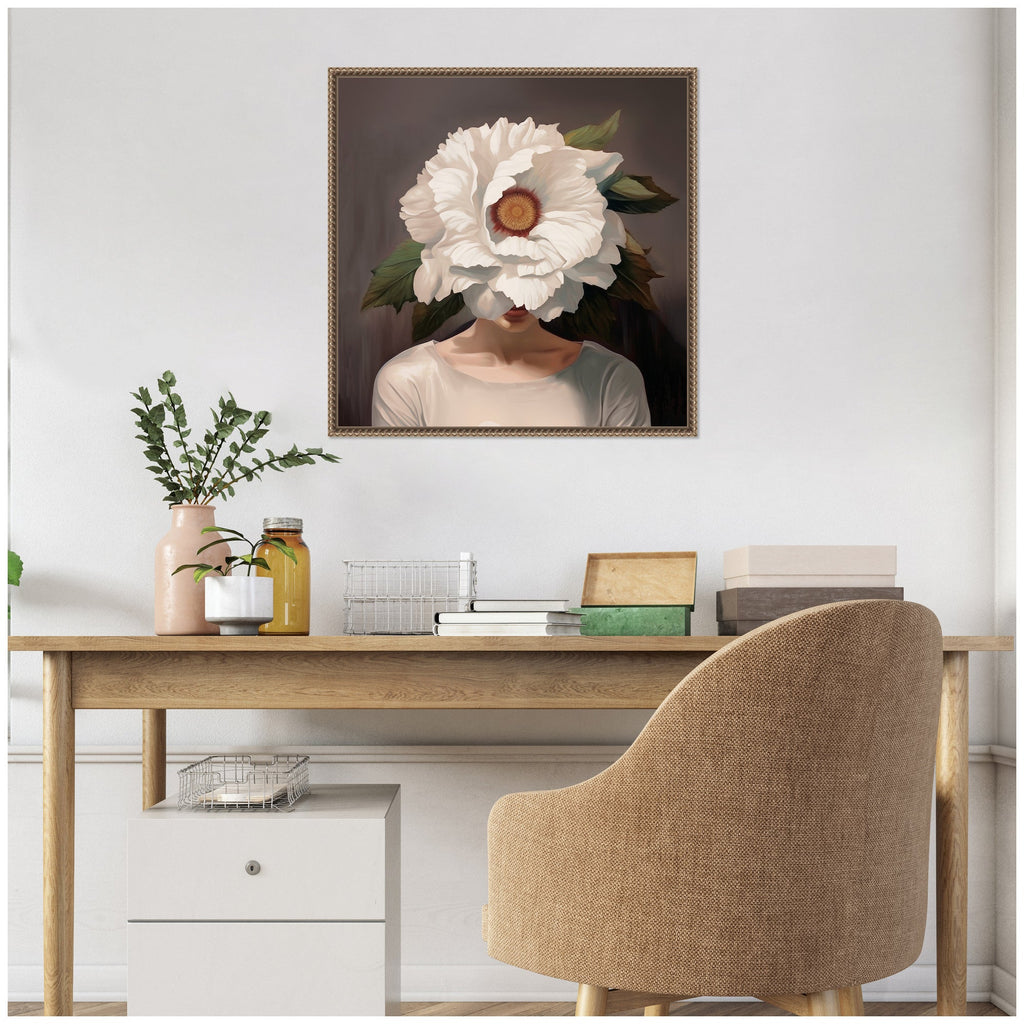 Sylvie White Flower Woman Portrait Framed Canvas by The Creative Bunch Studio