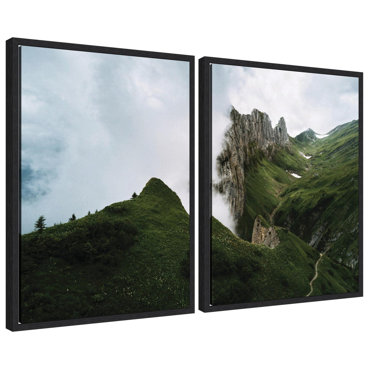 Sylvie Mountain Ridge and Green Meadow Framed Canvas Art Set of 2 by Michael Schauer