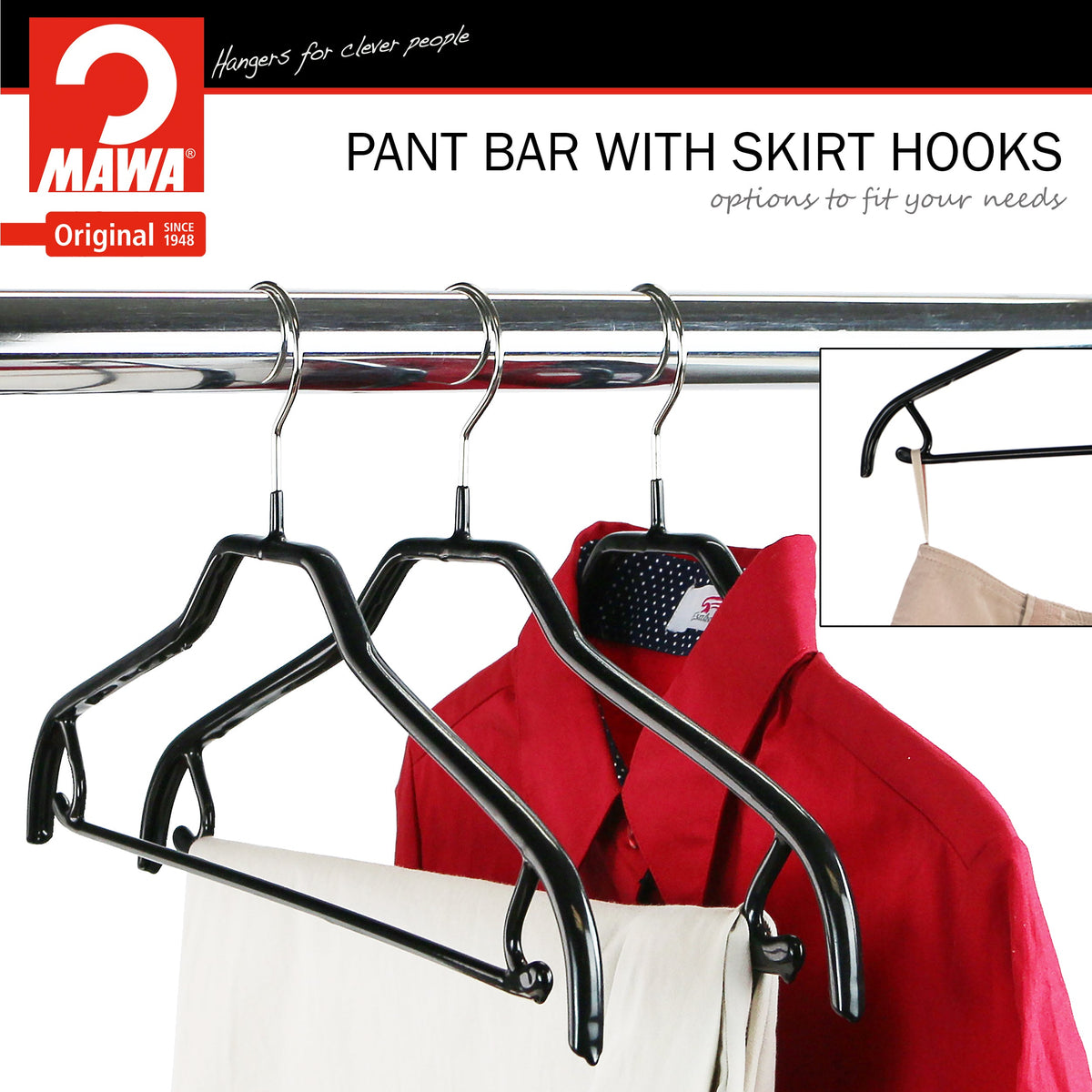 MAWA Silhouette 41-FRS Hanger with Pant Bar & Skirt Hooks, Black
