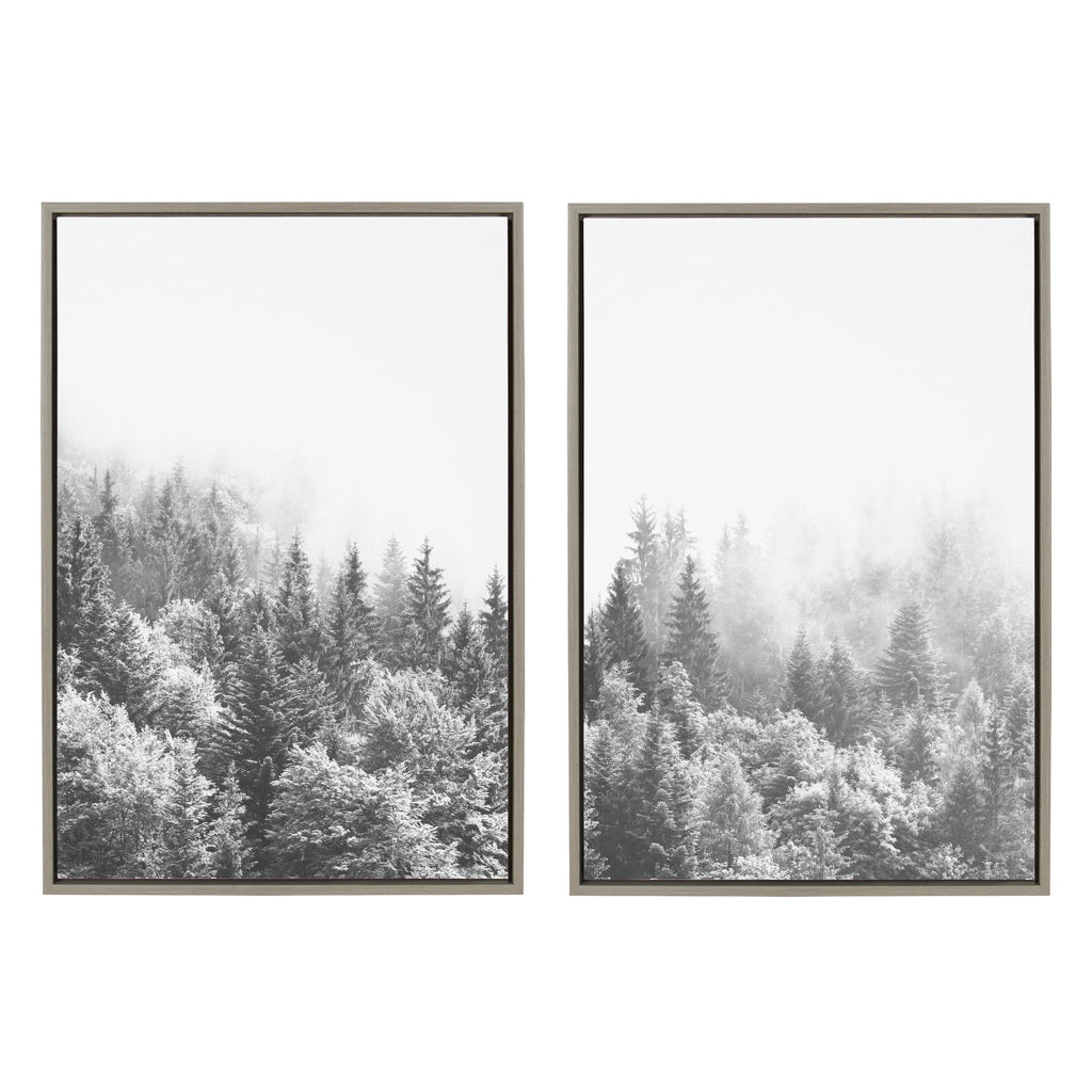Sylvie Forest On A Foggy Day Black and White Framed Canvas Set of 2 by The Creative Bunch Studio