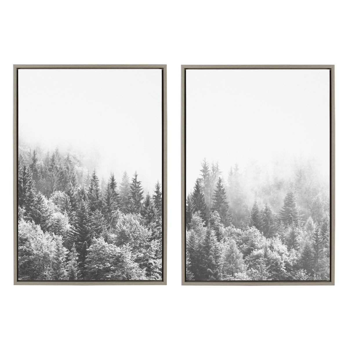 Sylvie Forest On A Foggy Day Black and White Framed Canvas Set of 2 by The Creative Bunch Studio