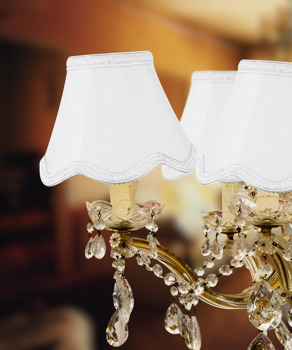 Home Concept Set of 6 Down White Scallop Stretch Clip-on Candelabra Lamp Shade - 5"W x 4" Slant Height