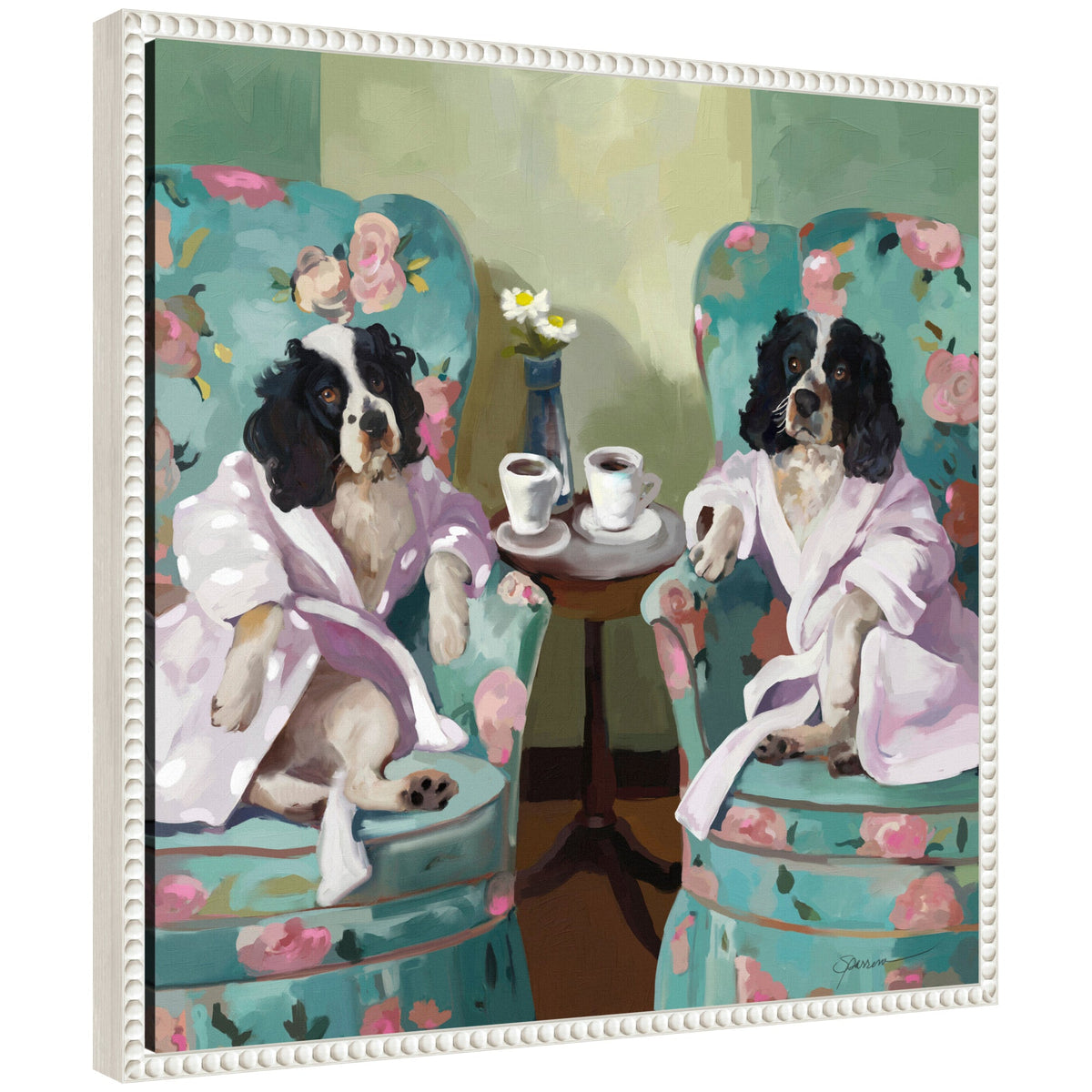 Sylvie Coffee Hour Framed Canvas by Mary Sparrow