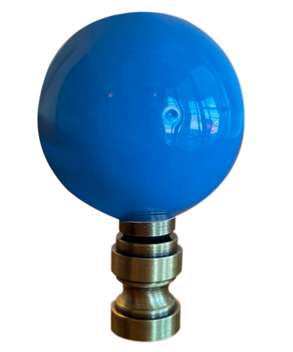 2.5"H Ceramic Sky Blue Round Lamp Finial Antique Brass Base