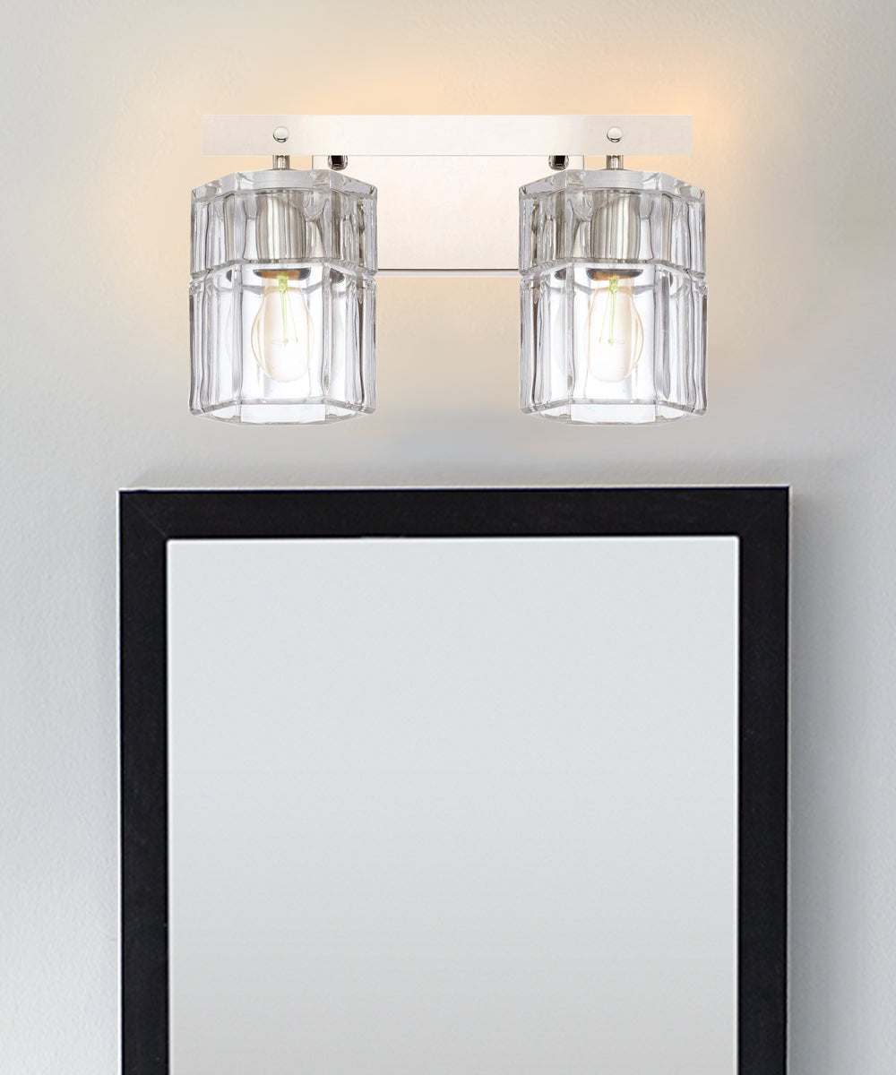 14"W Sloane 2-Light Vanity Polished Nickel with Clear Grooved Glass