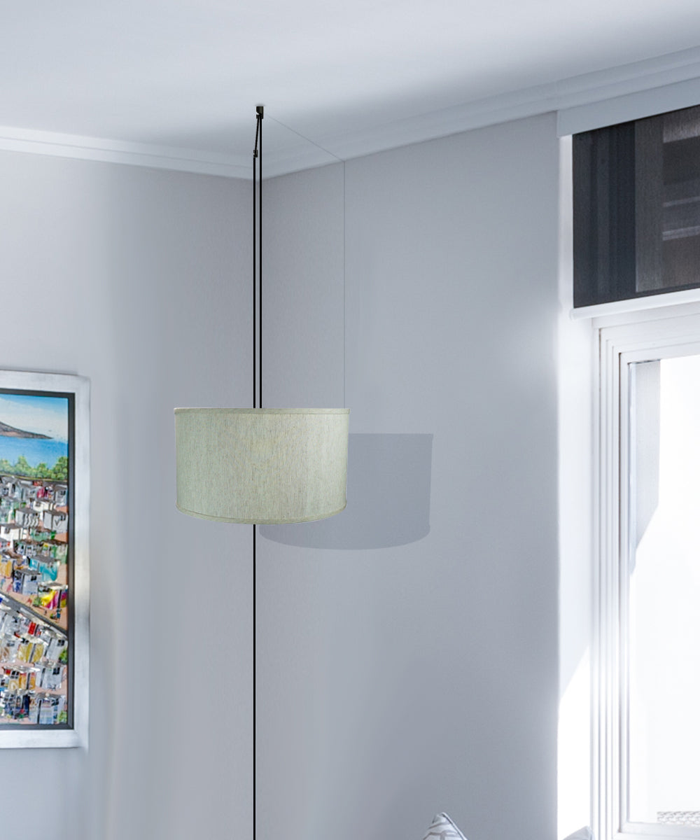 Home Concept 1-Light Plug-In Swag Pendant Light 16"w Textured Oatmeal Shade, 17' Black Cord