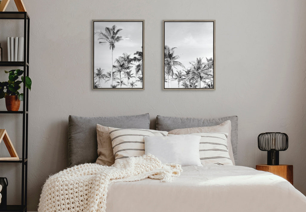 Sylvie Coastal Coconut Palm Tree Beach BW Framed Canvas Set by The Creative Bunch Studio