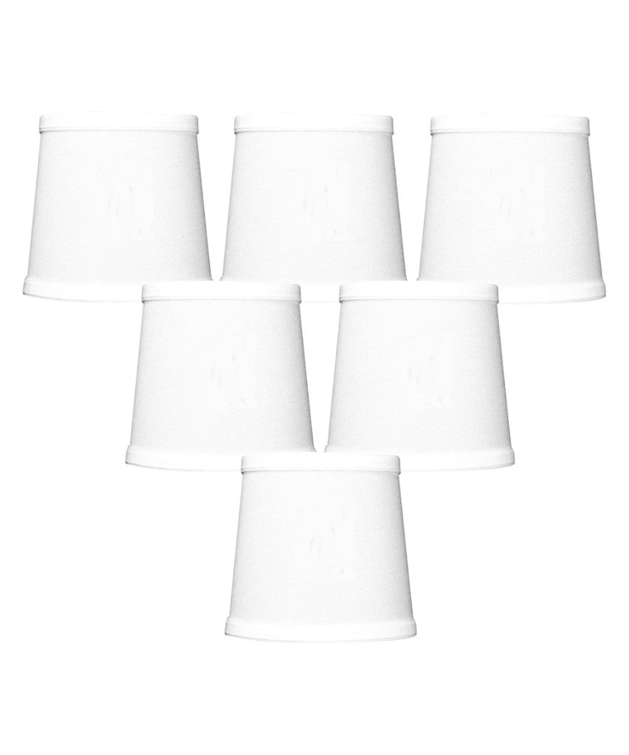 Home Concept Set of 6 White Linen Drum Chandelier Clip-On Lamp Shade - 6"W x 5" Slant Height