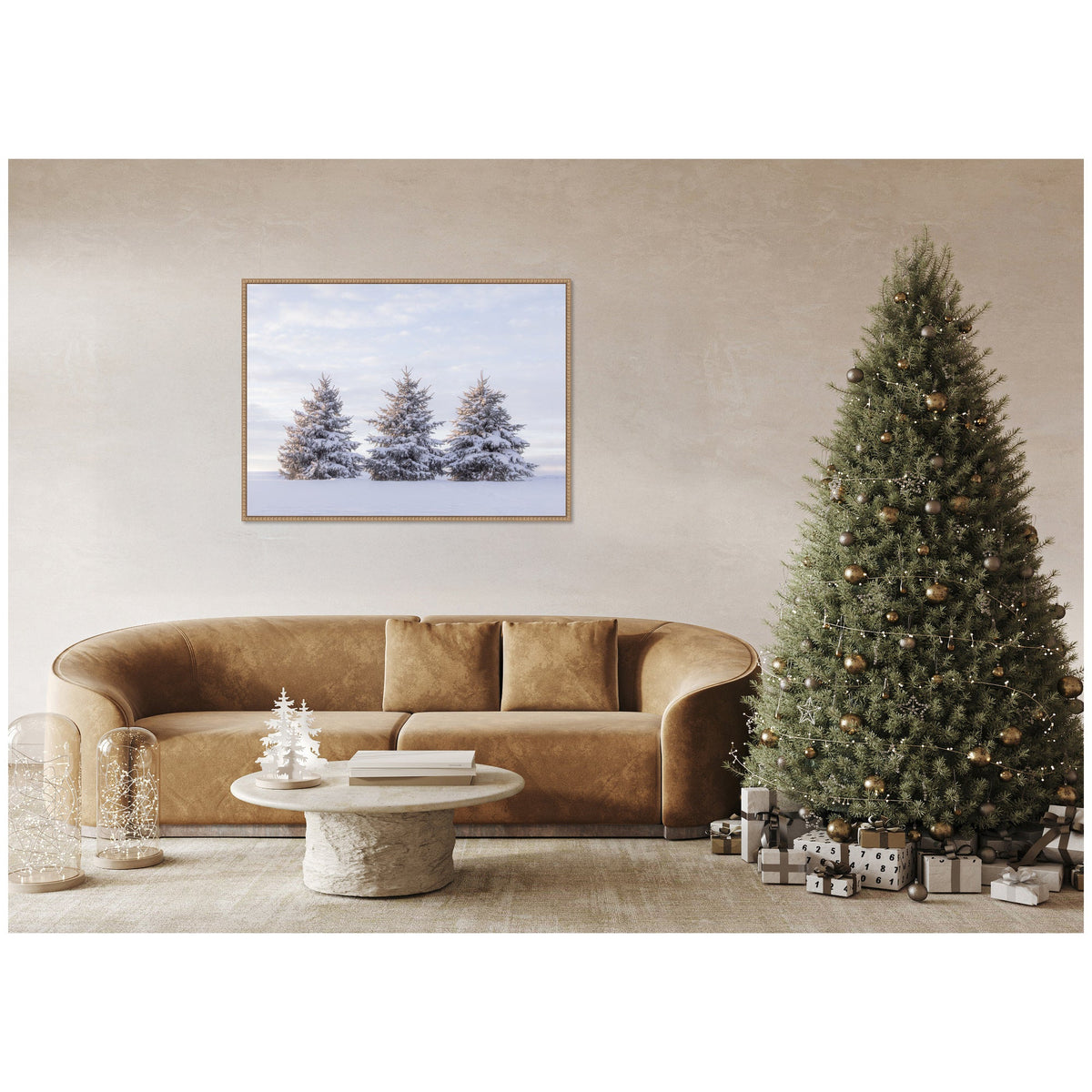 Sylvie Beaded Snowy Pine Trees Framed Canvas by Stephanie Klatt