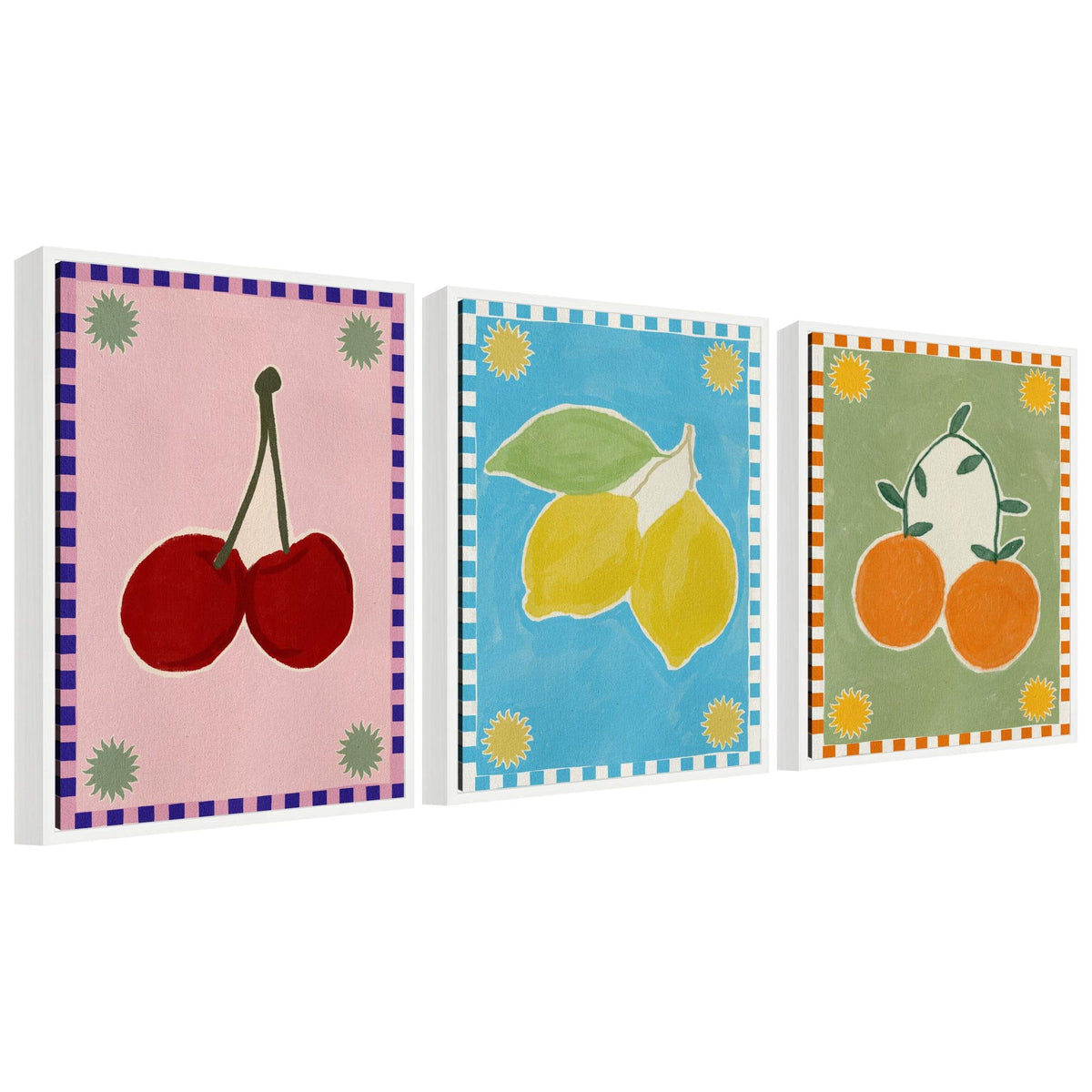 Sylvie Lush Duo 1 Cherry Lemon and Orange Framed Canvas Art Set by Shatha Al Dafai