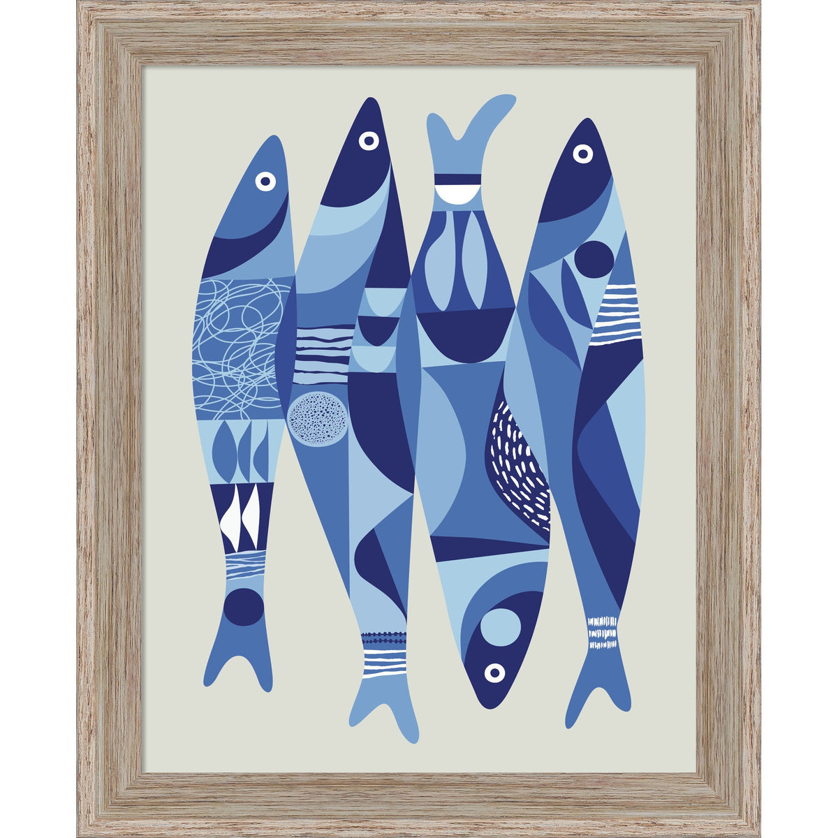 Modern Coastal Sardines Blue by Rachel Lee 3 Birdies Studio Framed Mounted Canvas Wall Art Print