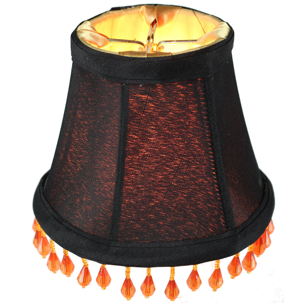 Home Concept Set of 6 Candelabra Stretch with Gold Liner Amber Beads Clip-On Lamp Shade - 5"W x 4" Slant Height