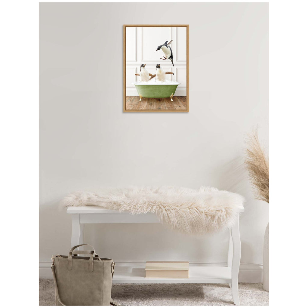 Sylvie Penguins in Transitional Bathtub Framed Canvas by Amy Peterson
