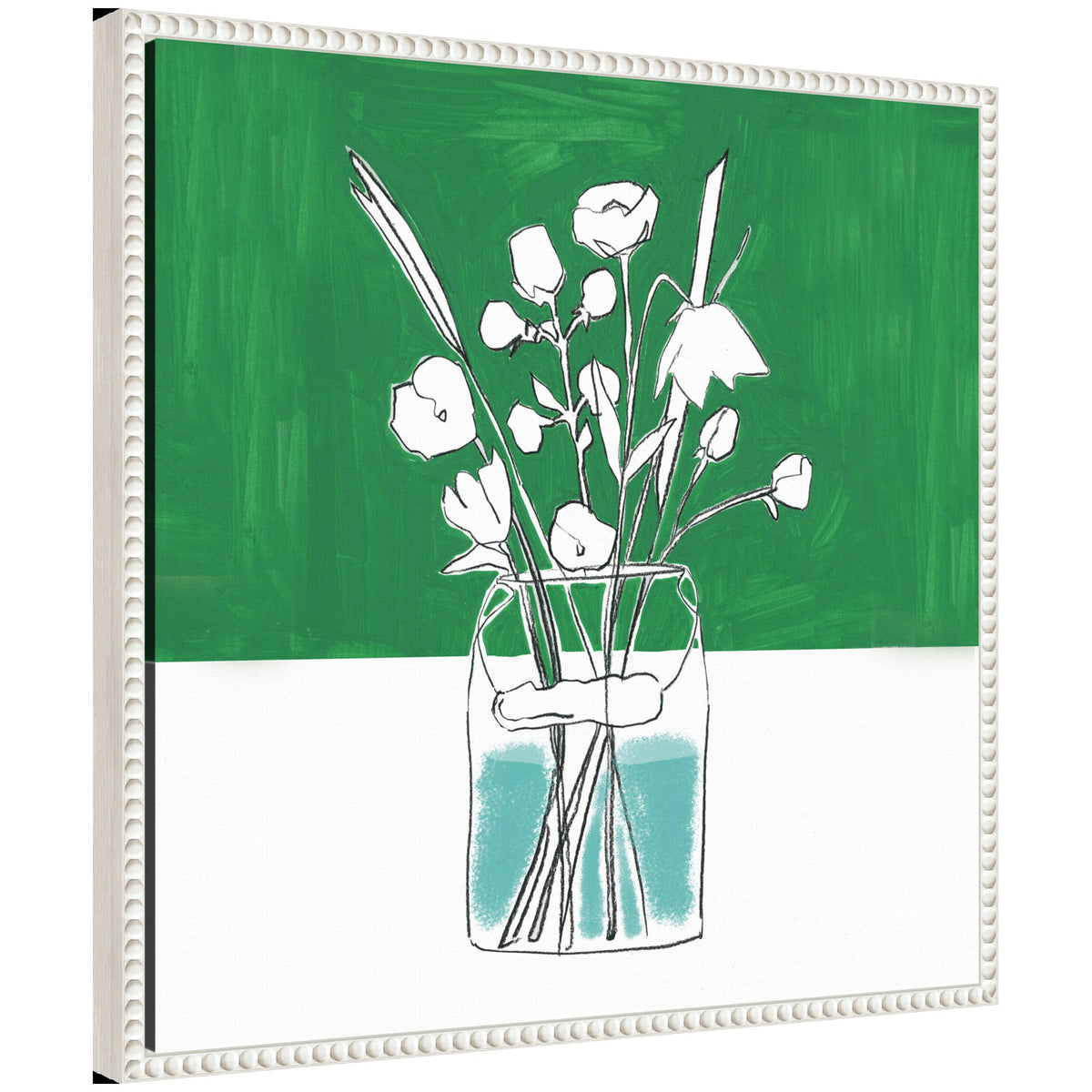 Sylvie Minimalist Floral Vase with Green Framed Canvas by Teju Reval