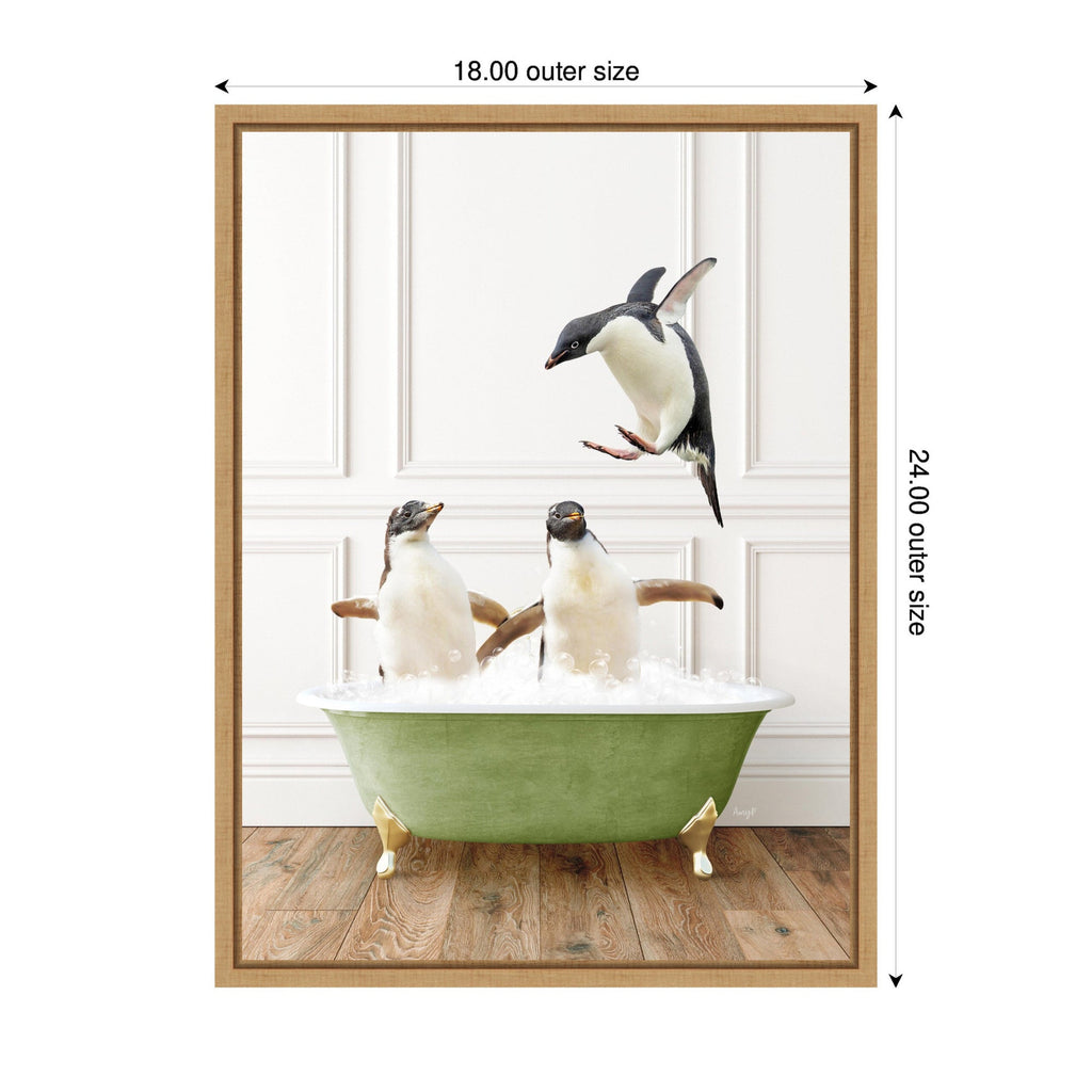 Sylvie Penguins in Transitional Bathtub Framed Canvas by Amy Peterson