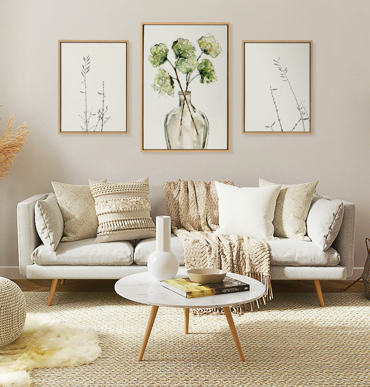 Sylvie Greenery Vase Framed Canvas by Sara Berrenson