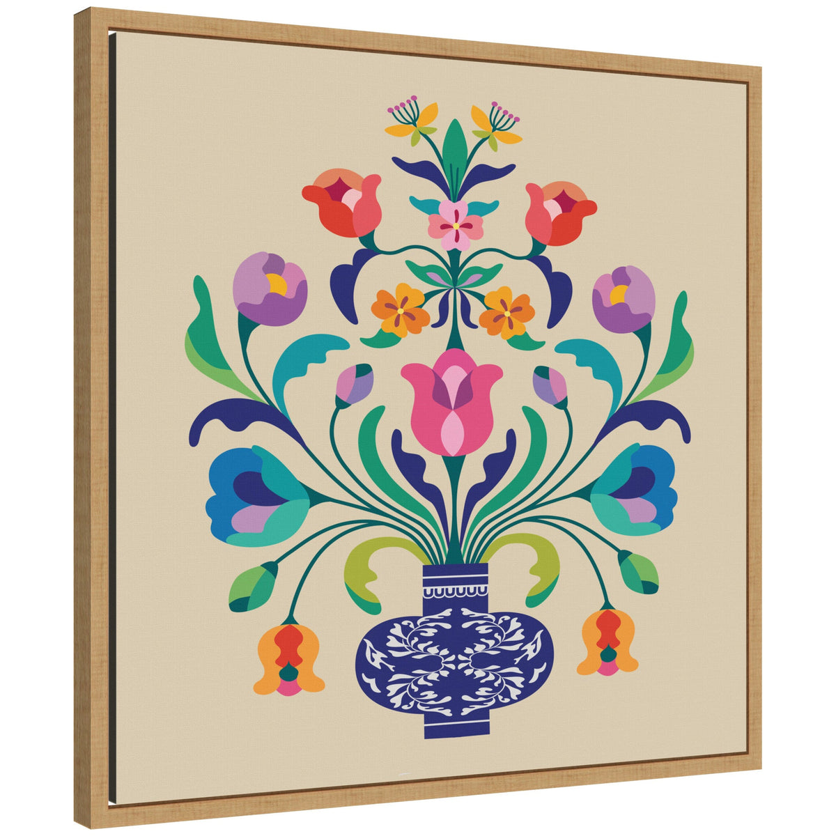 Floral Blue Vase by Rachel Lee Framed Canvas Wall Art Print