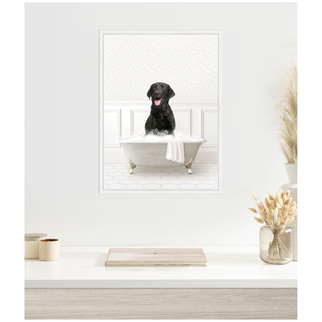 Sylvie Black Lab in White Bathtub Framed Canvas by Amy Peterson