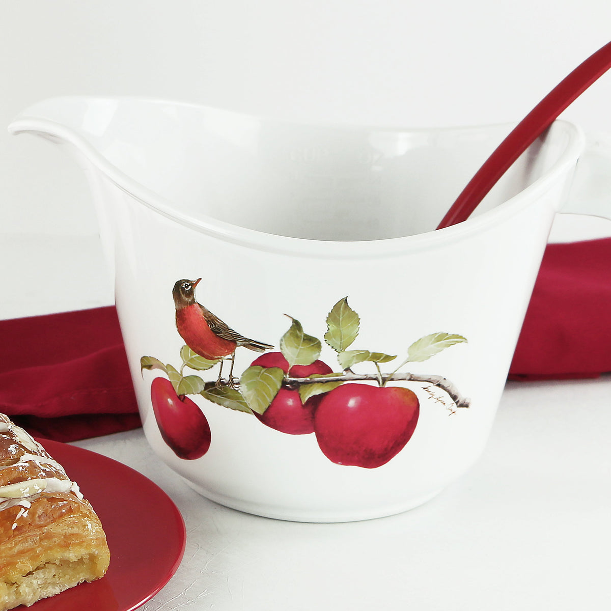 Reston Lloyd Melamine Batter Bowl with Pour Spout and Detachable Handle, Harvest Apples