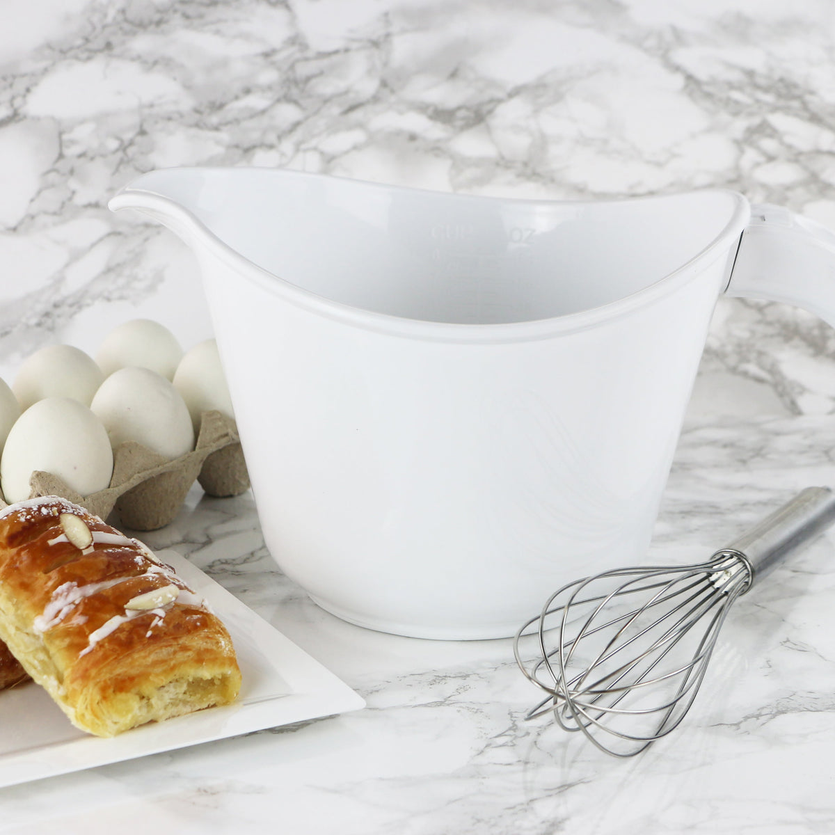Reston Lloyd Melamine Batter Bowl with Pour Spout and Detachable Handle, White