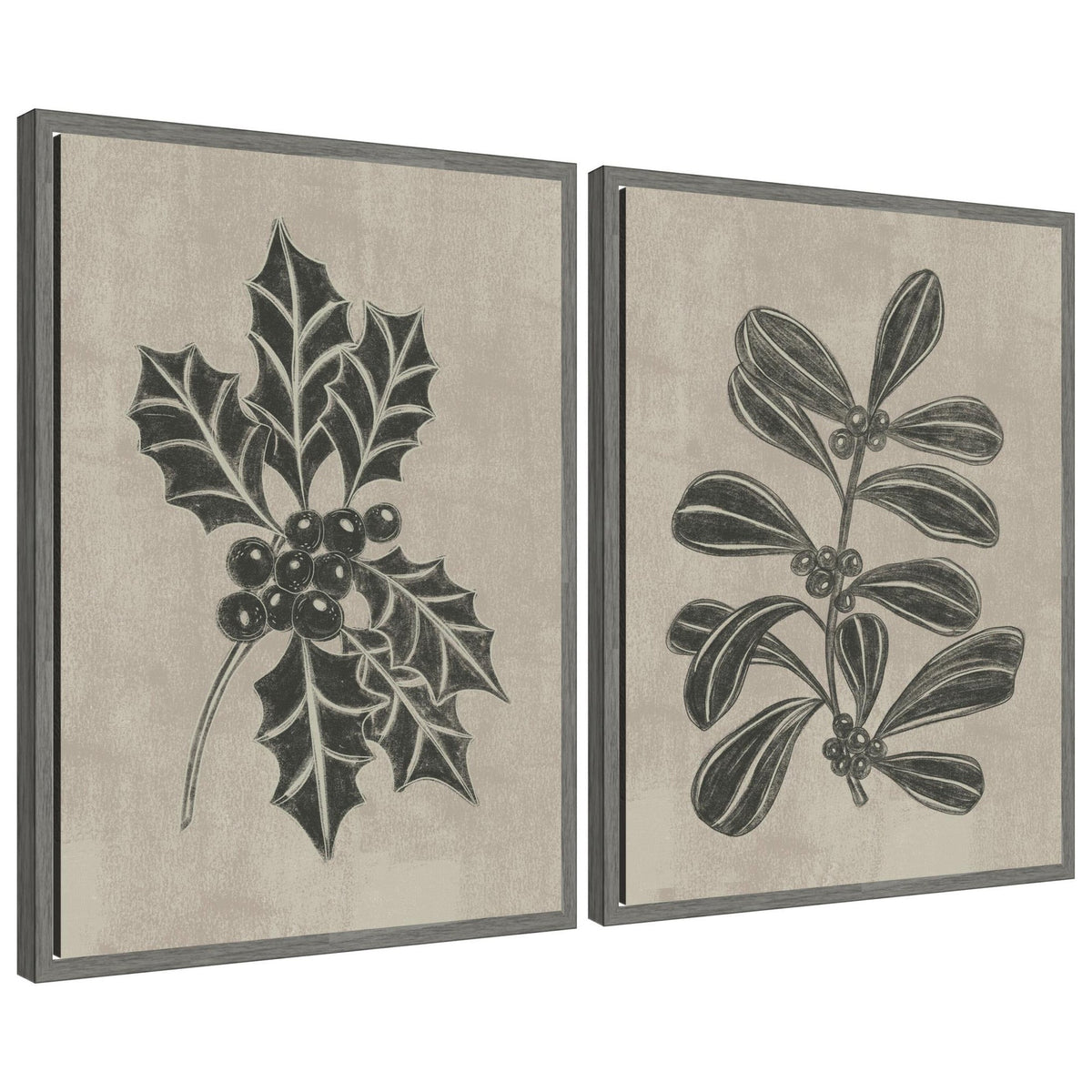 Sylvie Winter Holly and Berries - 2 Piece Framed Canvas Art Set by Nikita Jariwala