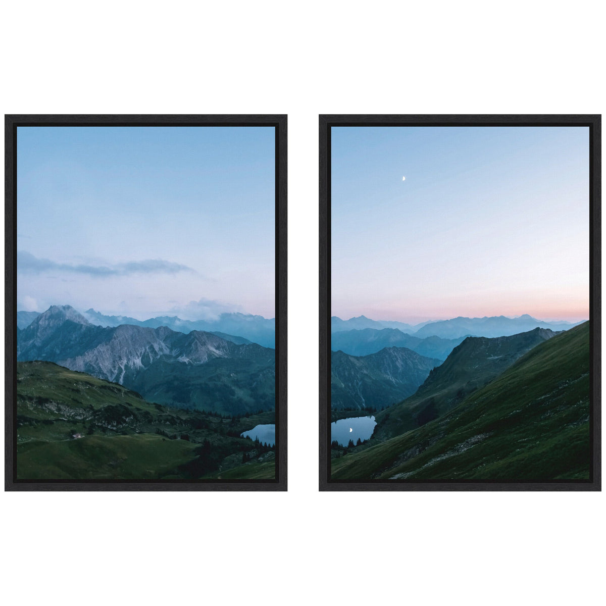 Sylvie Moonrise Over the Mountain Lake Framed Canvas Art Set of 2 by Michael Schauer