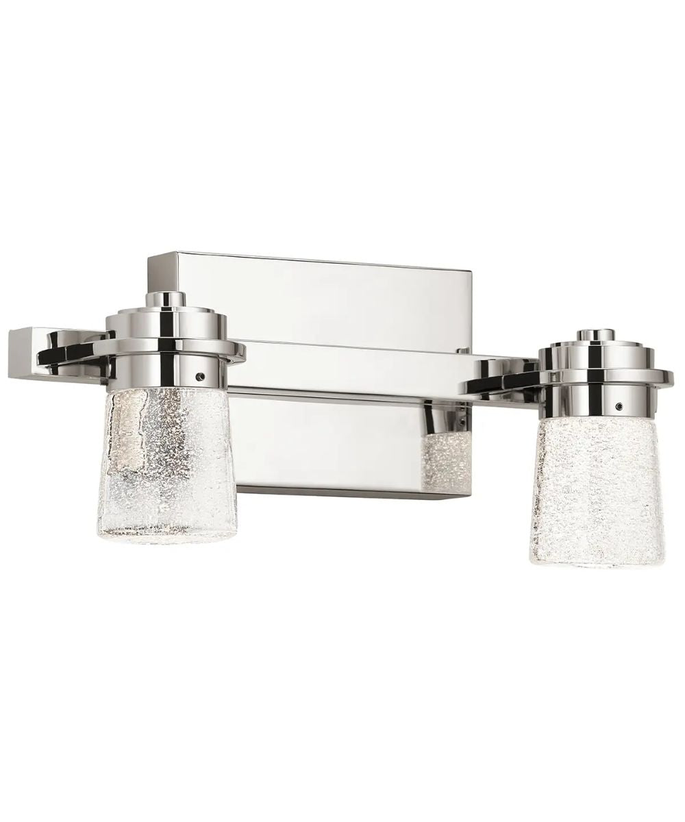 Kichler Vada 15"W 2-Light LED Bathroom Vanity Light, Polished Nickel Finish Clear Bubble Glass Shade