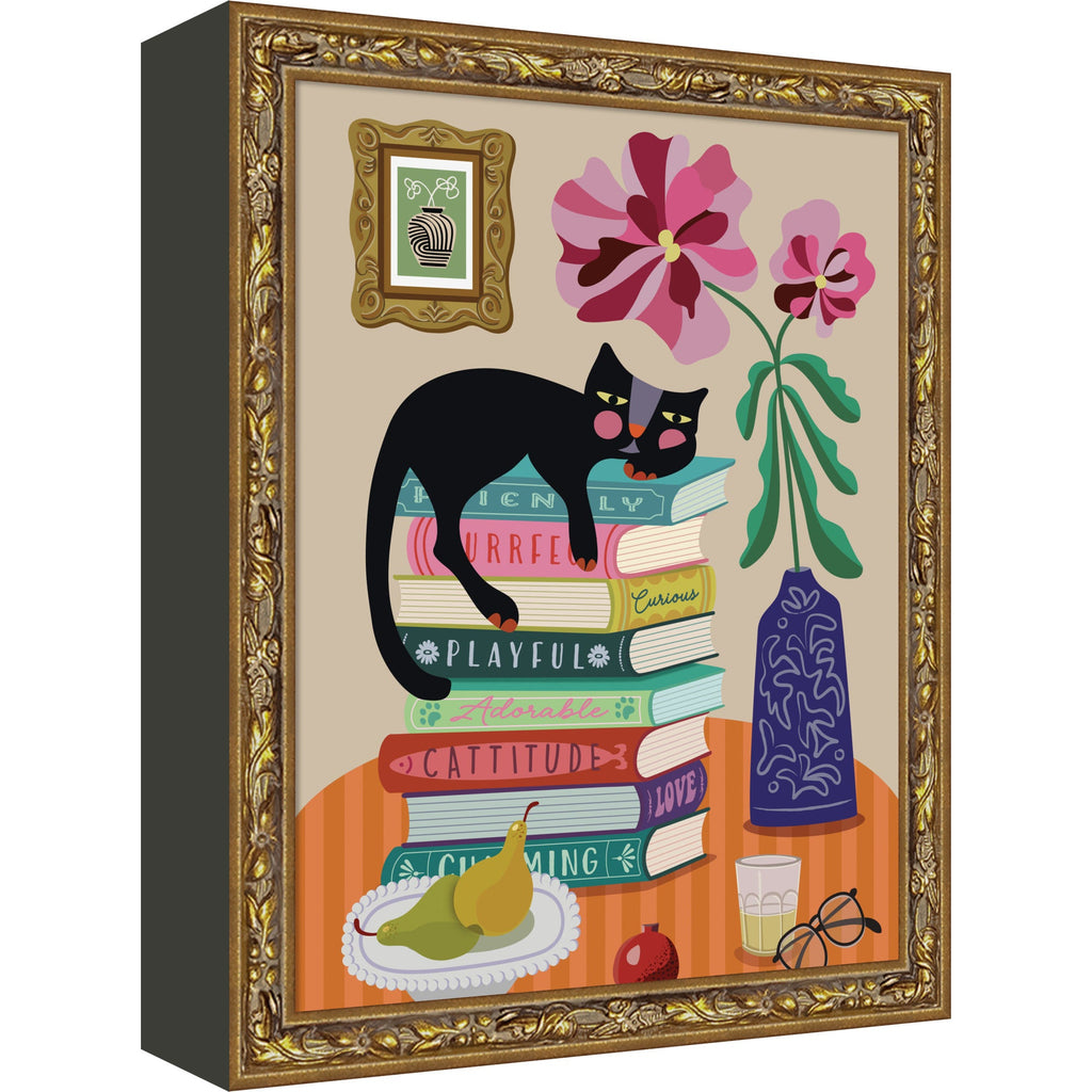 Still Life With A Cat by Rachel Lee 3 Birdies Studio Framed Mounted Canvas Wall Art Print