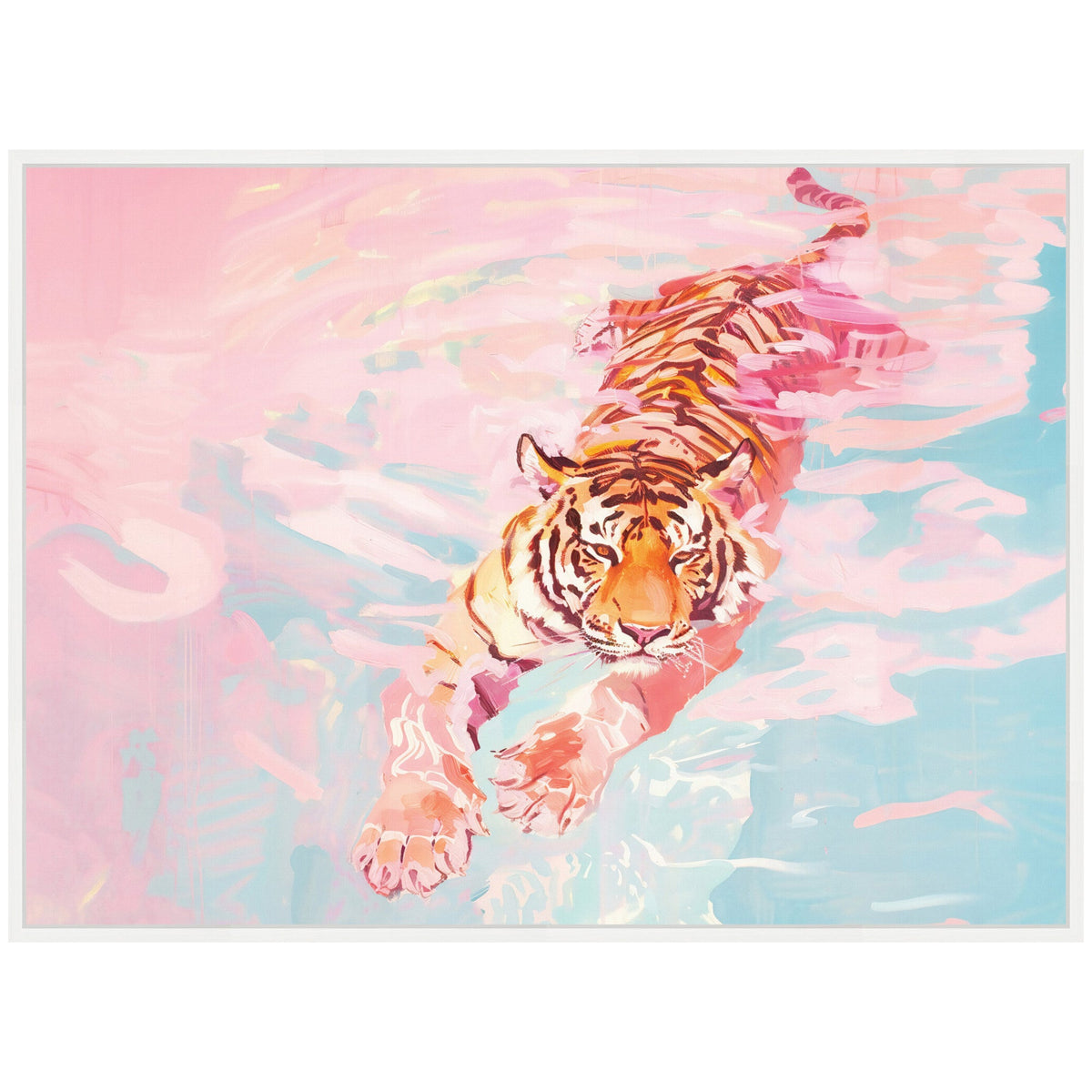 Sylvie Tiger Swim Vibrant Dopamine Landscape Framed Canvas by Honey Island Studio