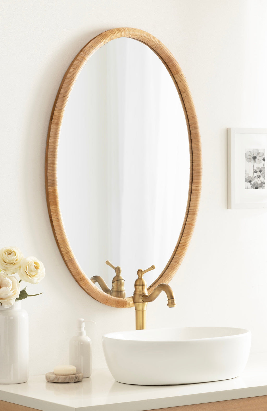 Rahfy Oval Rattan-Frame Wall Mirror