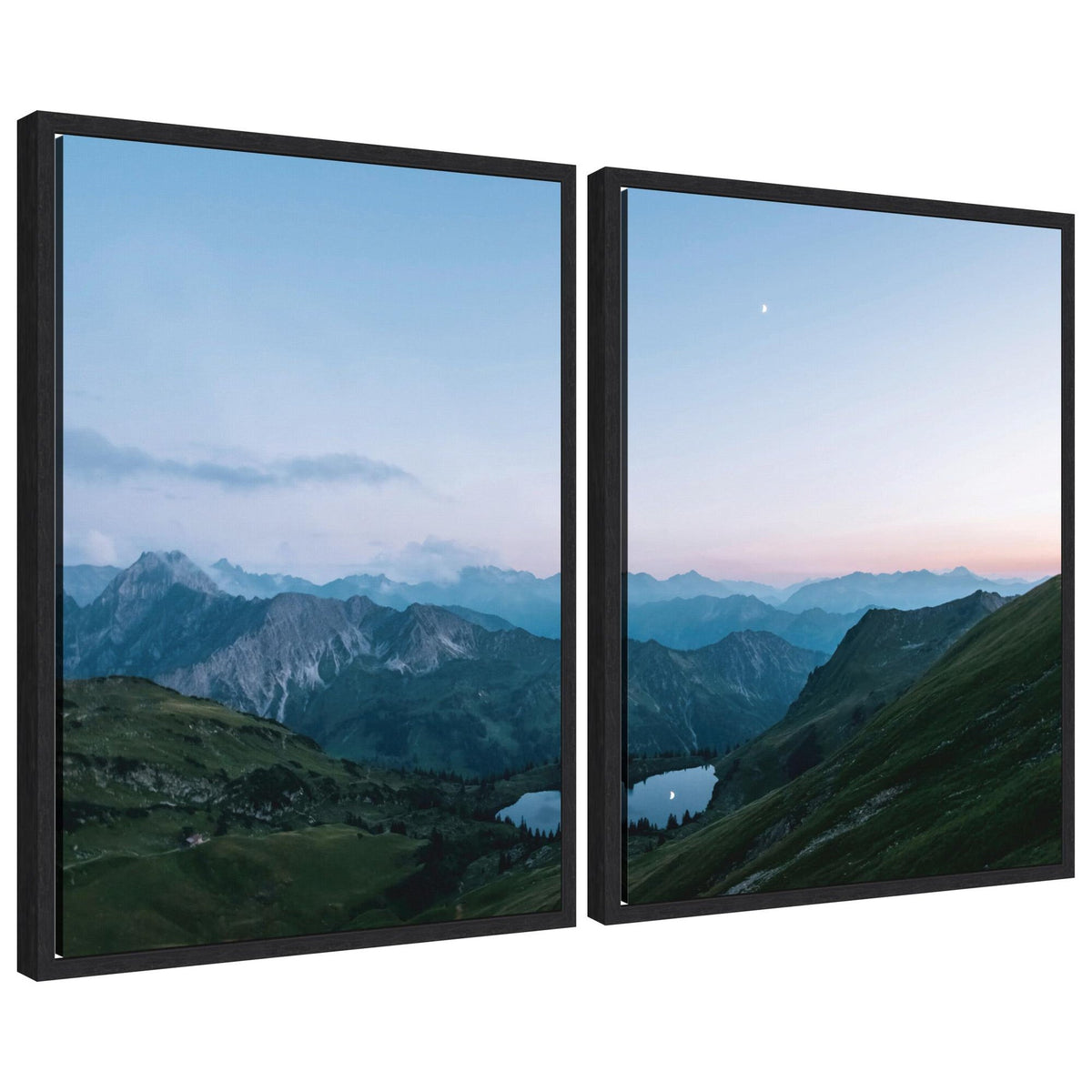 Sylvie Moonrise Over the Mountain Lake Framed Canvas Art Set of 2 by Michael Schauer