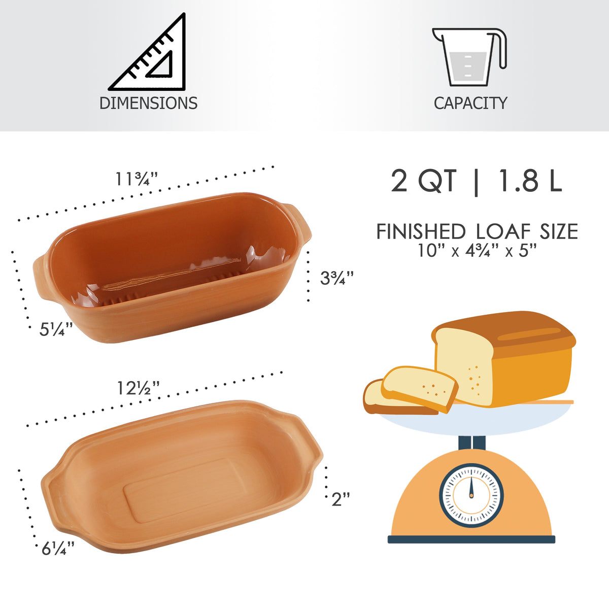 Eurita Clay Loaf Pan with Lid, 2 Quarts