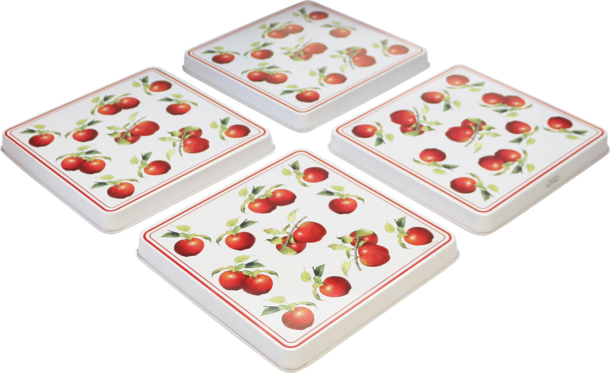 Reston Lloyd Calypso Basics 4-Piece Square Tin Burner Cover Set for Gas Stoves, Heirloom Apple