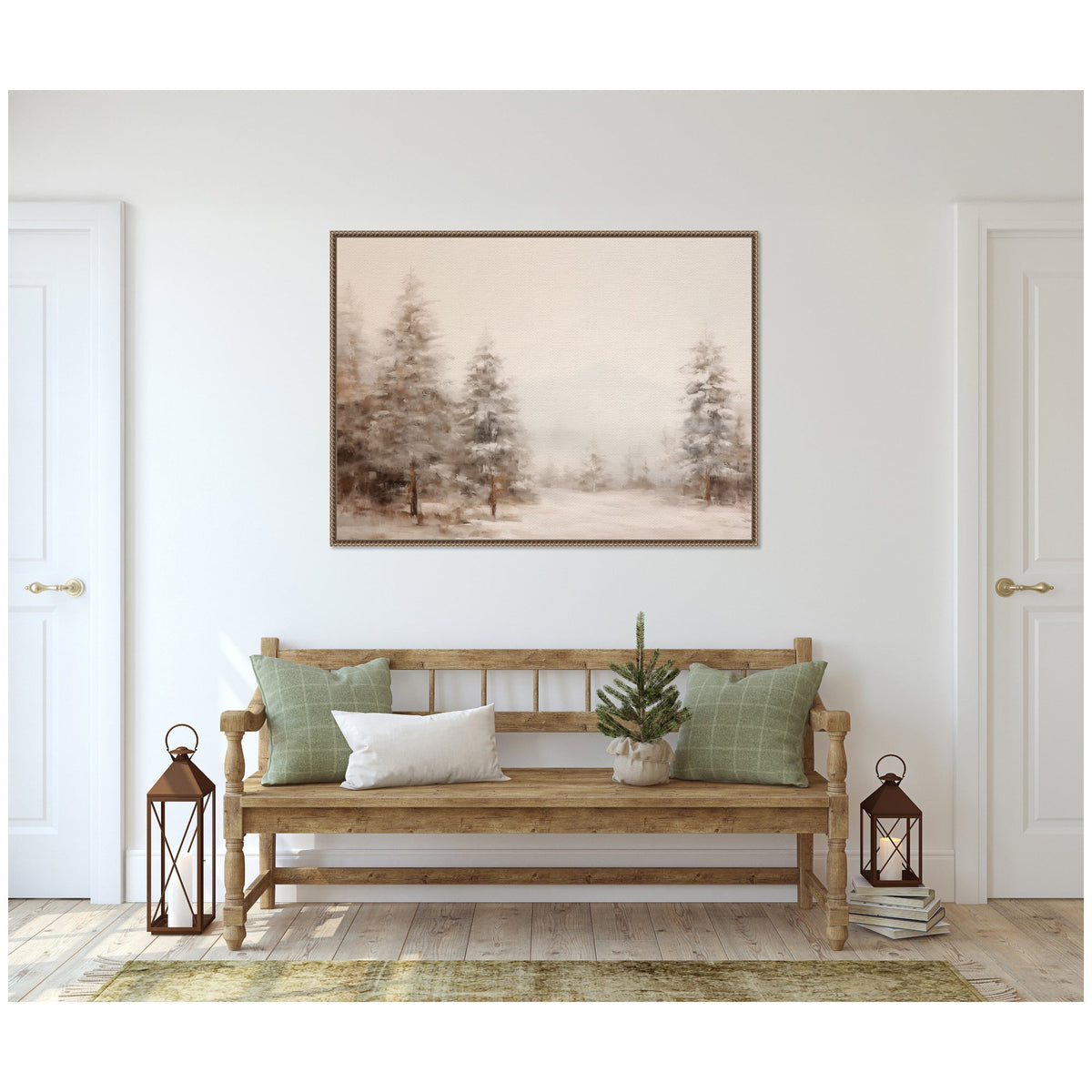 Sylvie Beaded Warm Neutral Winter Forest Landscape Framed Canvas by The Creative Bunch Studio