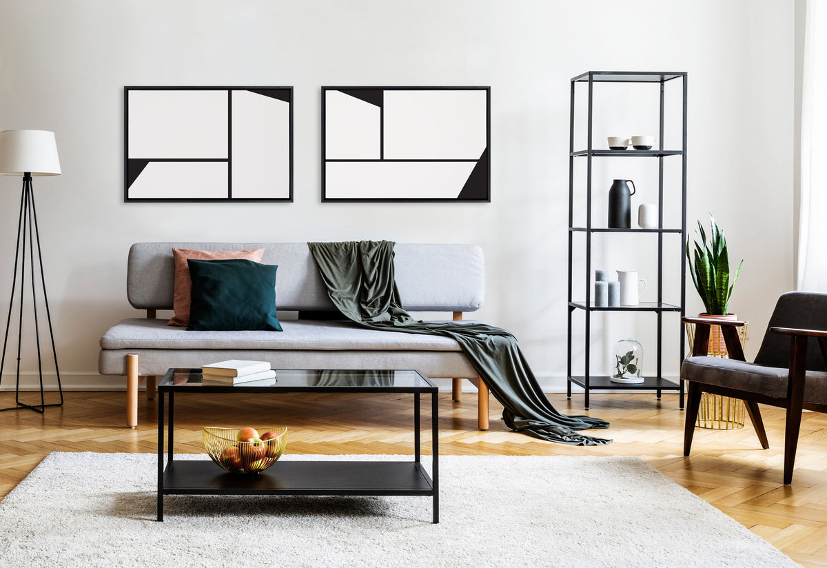 Sylvie Sleek Luxe Minimalist Black and White Abstract Framed Canvas Art Set of 2 by The Creative Bunch Studio
