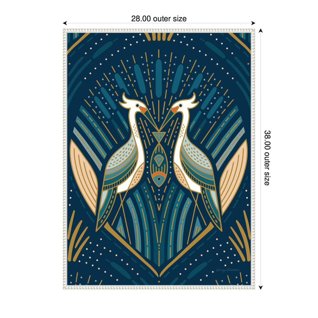 Sylvie Art Deco Herons Blue Framed Canvas by Carey Copeland