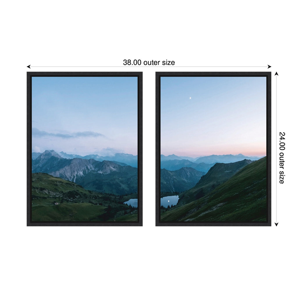 Sylvie Moonrise Over the Mountain Lake Framed Canvas Art Set of 2 by Michael Schauer